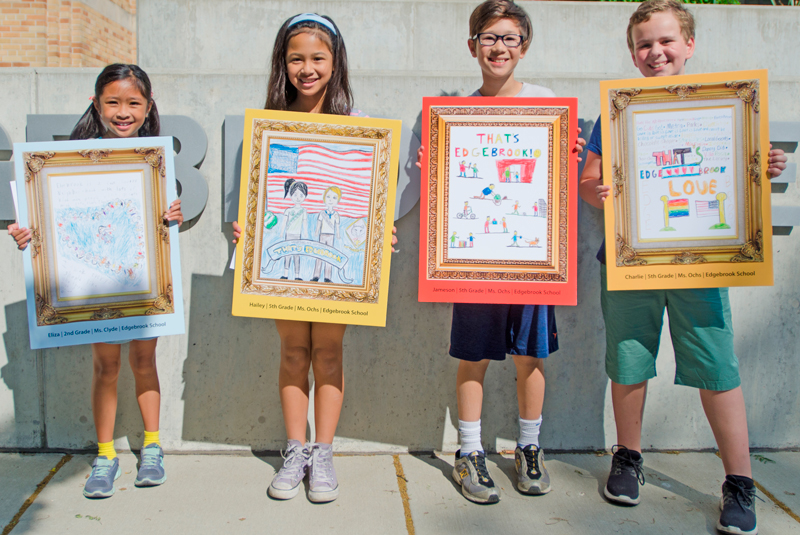 Eliza, Hailey, Jameson, and Charlie are the prize-winning artists from Edgebrook School.